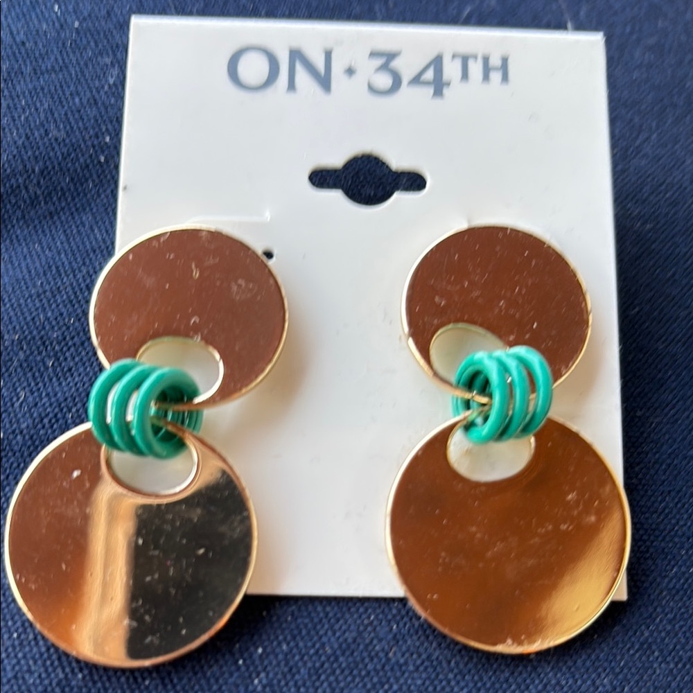 ON 34th Gold and Green Statement Earrings NWT
